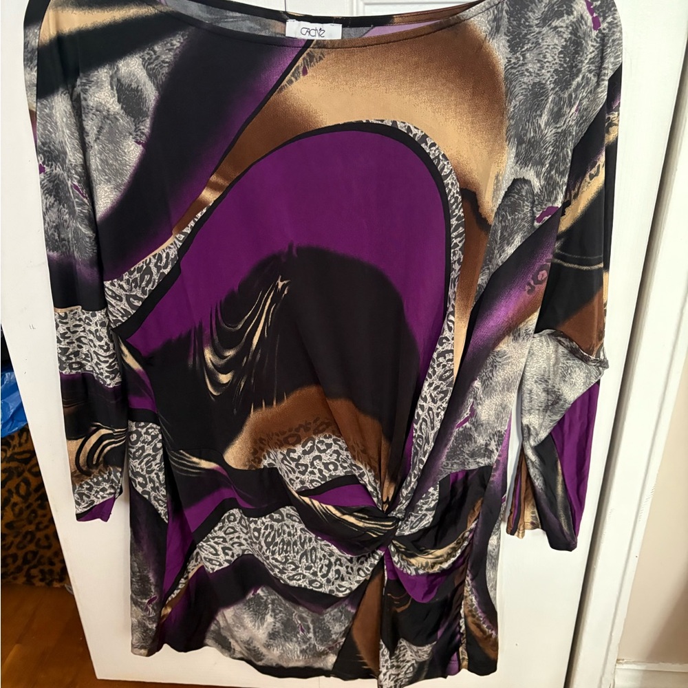 Cache Purple and Gold Tunic Top